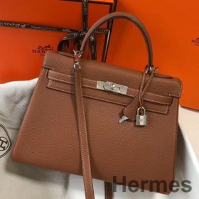 Hermes Kelly 32cm Bag In Gold Clemence Leather PHW