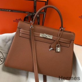 Hermes Kelly 32cm Bag In Gold Clemence Leather PHW