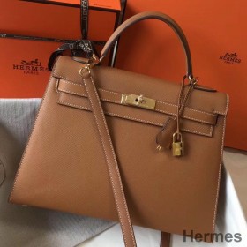 Hermes Kelly 32cm Bag In Gold Epsom Leather GHW