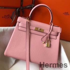 Hermes Kelly 32cm Bag In Pink Clemence Leather GHW