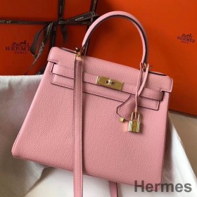 Hermes Kelly 32cm Bag In Pink Clemence Leather GHW