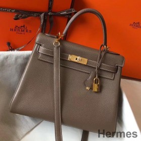 Hermes Kelly 32cm Bag In Taupe Grey Clemence Leather GHW
