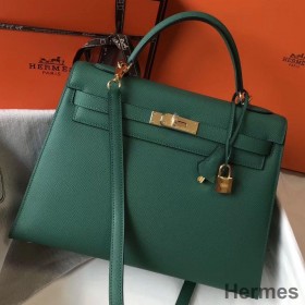Hermes Kelly 32cm Bag In Vert Vertigo Epsom Leather GHW