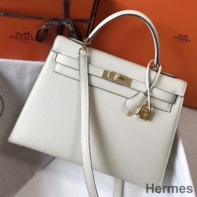 Hermes Kelly 32cm Bag In White Epsom Leather GHW