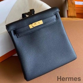Hermes Kelly Ado Backpack in Black Clemence Leather