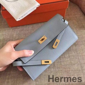 Hermes Kelly Classic Long Wallet In Ciel Epsom Leather