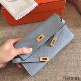 Hermes Kelly Classic Long Wallet In Ciel Epsom Leather