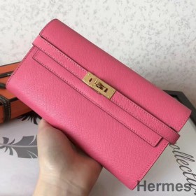 Hermes Kelly Classic Long Wallet In Pink Epsom Leather