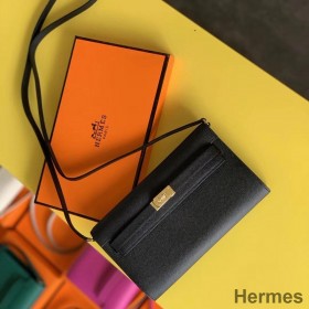 Hermes Kelly Classique To Go Wallet In Black Epsom Calfskin