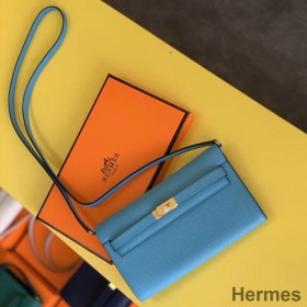 Hermes Kelly Classique To Go Wallet In Blue Du Nord Epsom Calfskin