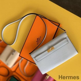 Hermes Kelly Classique To Go Wallet In Blue Zephyr Epsom Calfskin
