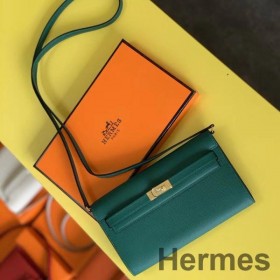 Hermes Kelly Classique To Go Wallet In Malachite Epsom Calfskin