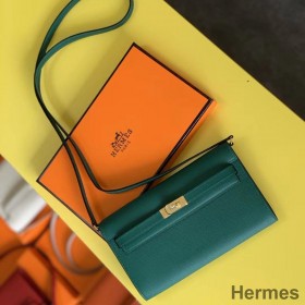 Hermes Kelly Classique To Go Wallet In Malachite Epsom Calfskin