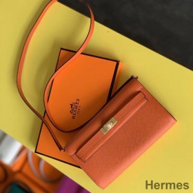 Hermes Kelly Classique To Go Wallet In Orange Epsom Calfskin