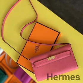 Hermes Kelly Classique To Go Wallet In Rose Lipstick Epsom Calfskin