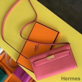 Hermes Kelly Classique To Go Wallet In Rose Lipstick Epsom Calfskin