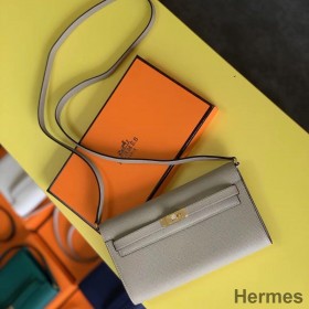 Hermes Kelly Classique To Go Wallet In Tourterelle Epsom Calfskin