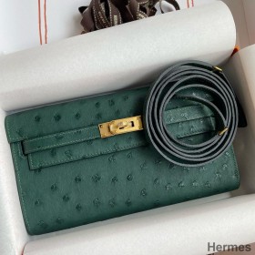 Hermes Kelly Classique To Go Wallet in Malachite Ostrich Leather