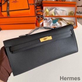 Hermes Kelly Cut Handmade Bag in Black Epsom Calfskin
