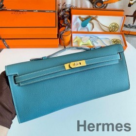 Hermes Kelly Cut Handmade Bag in Blue Jean Epsom Calfskin
