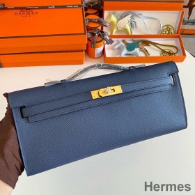 Hermes Kelly Cut Handmade Bag in Deep Blue Epsom Calfskin
