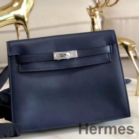 Hermes Kelly Danse Handmade Bag In Blue Swift Leather