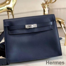 Hermes Kelly Danse Handmade Bag In Blue Swift Leather