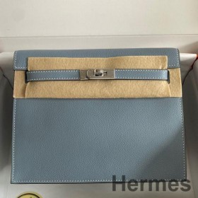 Hermes Kelly Danse II Bag In Blue Lin Evercolor Calfskin