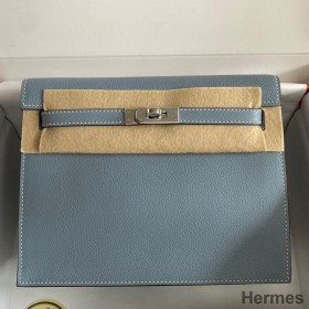 Hermes Kelly Danse II Bag In Blue Lin Evercolor Calfskin