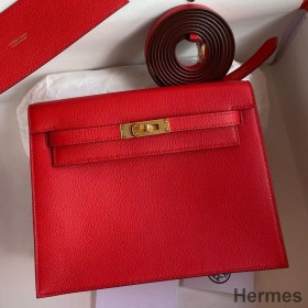 Hermes Kelly Danse II Bag In Red Evercolor Calfskin