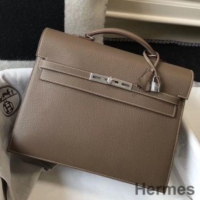 Hermes Kelly Depeche 34 Briefcase In Taupe Calfskin