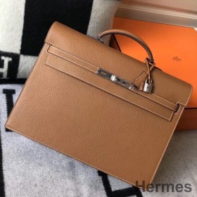 Hermes Kelly Depeche 38 Briefcase In Brown Calfskin