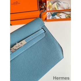 Hermes Kelly Depeches 25 Pouch in Blue Jean Epsom Calfskin
