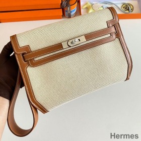 Hermes Kelly Depeches 25 Pouch in Ecru Toile