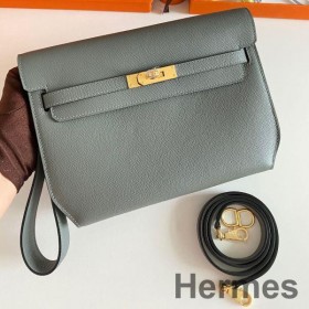 Hermes Kelly Depeches 25 Pouch in Vert Amande Epsom Calfskin