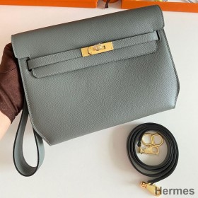Hermes Kelly Depeches 25 Pouch in Vert Amande Epsom Calfskin