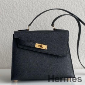 Hermes Kelly En Desordre 20 Handmade Bag In Black Epsom Calfskin