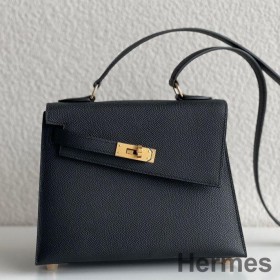 Hermes Kelly En Desordre 20 Handmade Bag In Black Epsom Calfskin