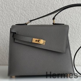 Hermes Kelly En Desordre 20 Handmade Bag In Etain Epsom Calfskin