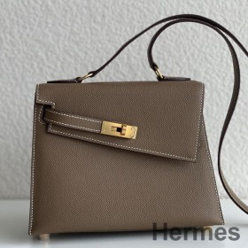 Hermes Kelly En Desordre 20 Handmade Bag In Taupe Epsom Calfskin