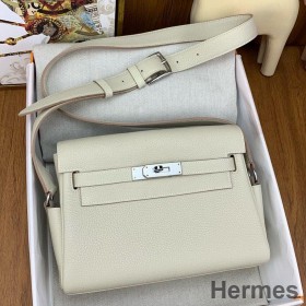 Hermes Kelly Messenger Bag in Craie Clemence Leather