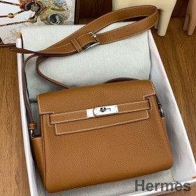 Hermes Kelly Messenger Bag in Gold Clemence Leather