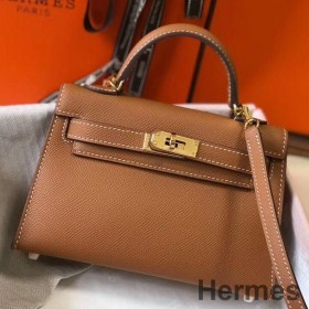 Hermes Kelly Mini II Bag In Gold Epsom Leather GHW