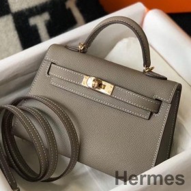 Hermes Kelly Mini II Bag In Gris Asphalt Epsom Leather GHW