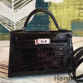 Hermes Kelly Mini II Handmade Bag In Black Alligator Crocodile