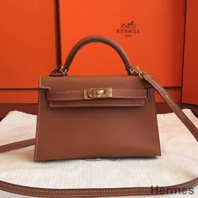 Hermes Kelly Mini II Handmade Bag In Gold Swift Calfskin