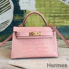Hermes Kelly Mini II Handmade Bag In Nude Alligator Crocodile