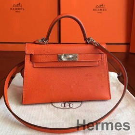 Hermes Kelly Mini II Handmade Bag In Orange Epsom Leather