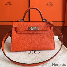 Hermes Kelly Mini II Handmade Bag In Orange Epsom Leather