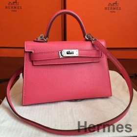 Hermes Kelly Mini II Handmade Bag In Rose Lipstick Chevre Leather